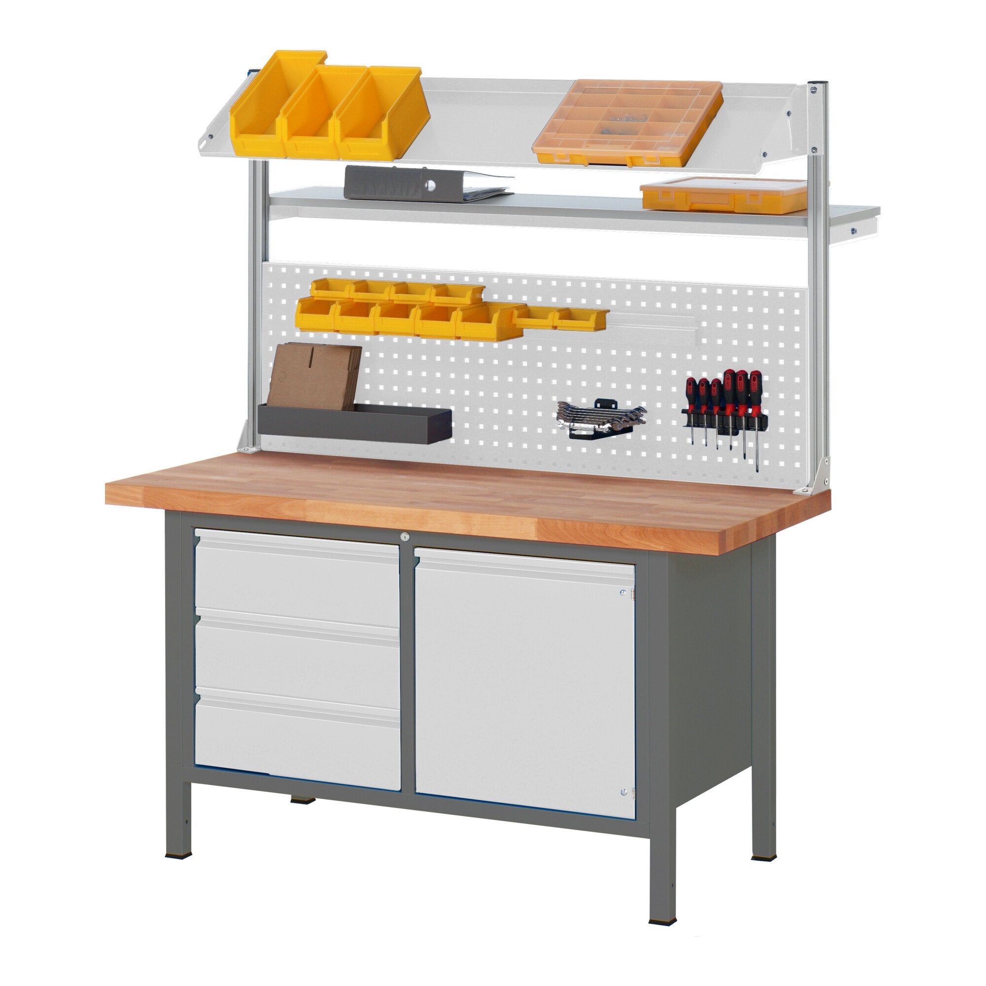 STIER Height-adjustable workbench with Premium construction with 3 drawers and 1
