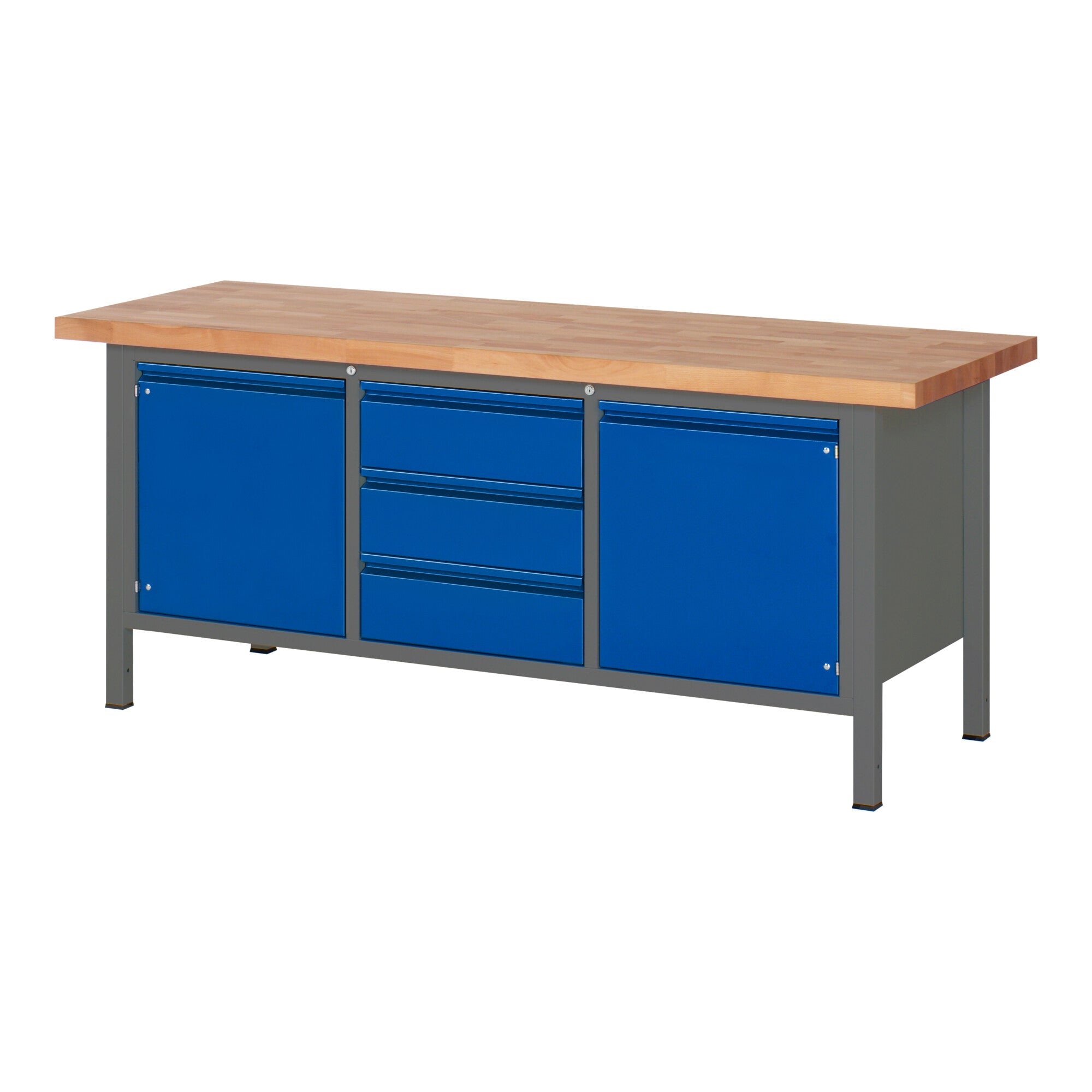 STIER Höhenverstellbare Werkbank Premium mit 2 Schubladen und 2 Flügeltüren BxTxH 1500x700x840-1040mm anthrazitmetall / RAL 5010