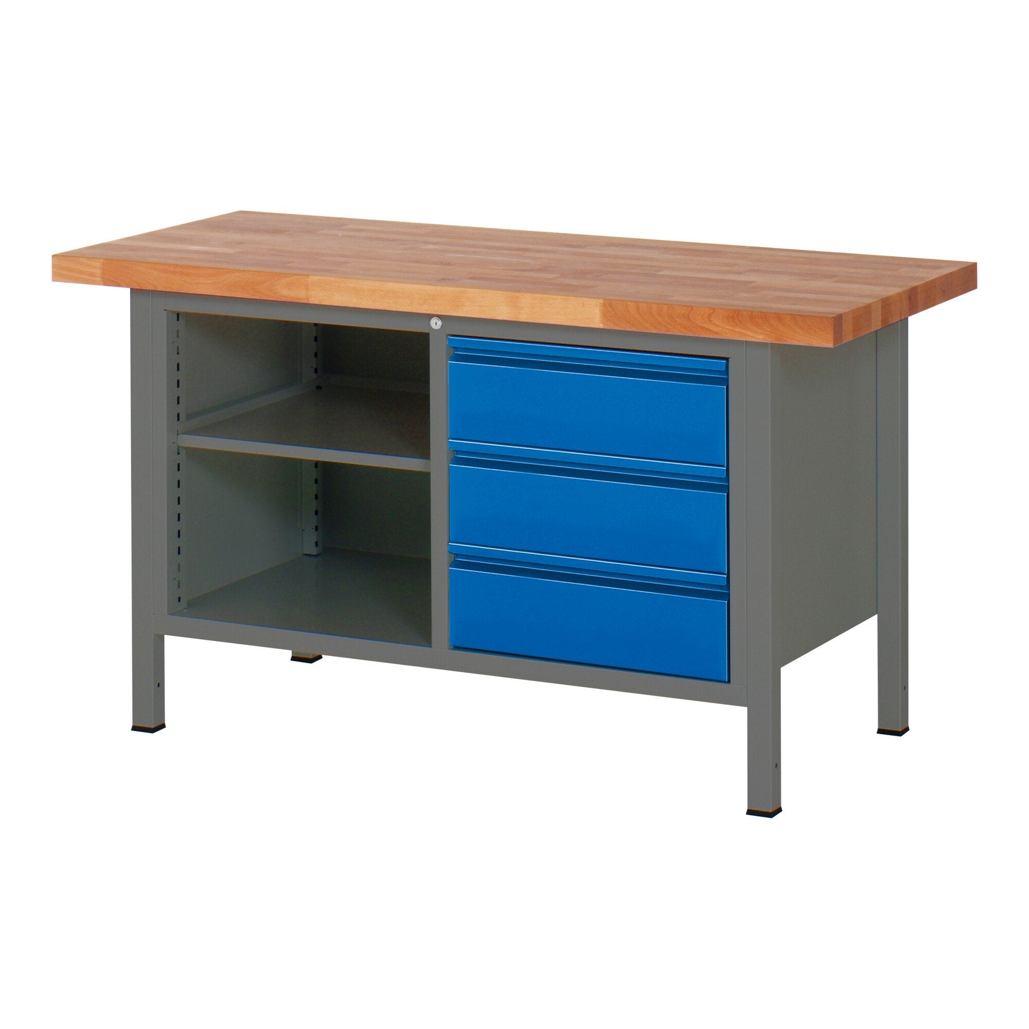 STIER Height-adjustable workbench Premium with 3 drawers and one open compartment