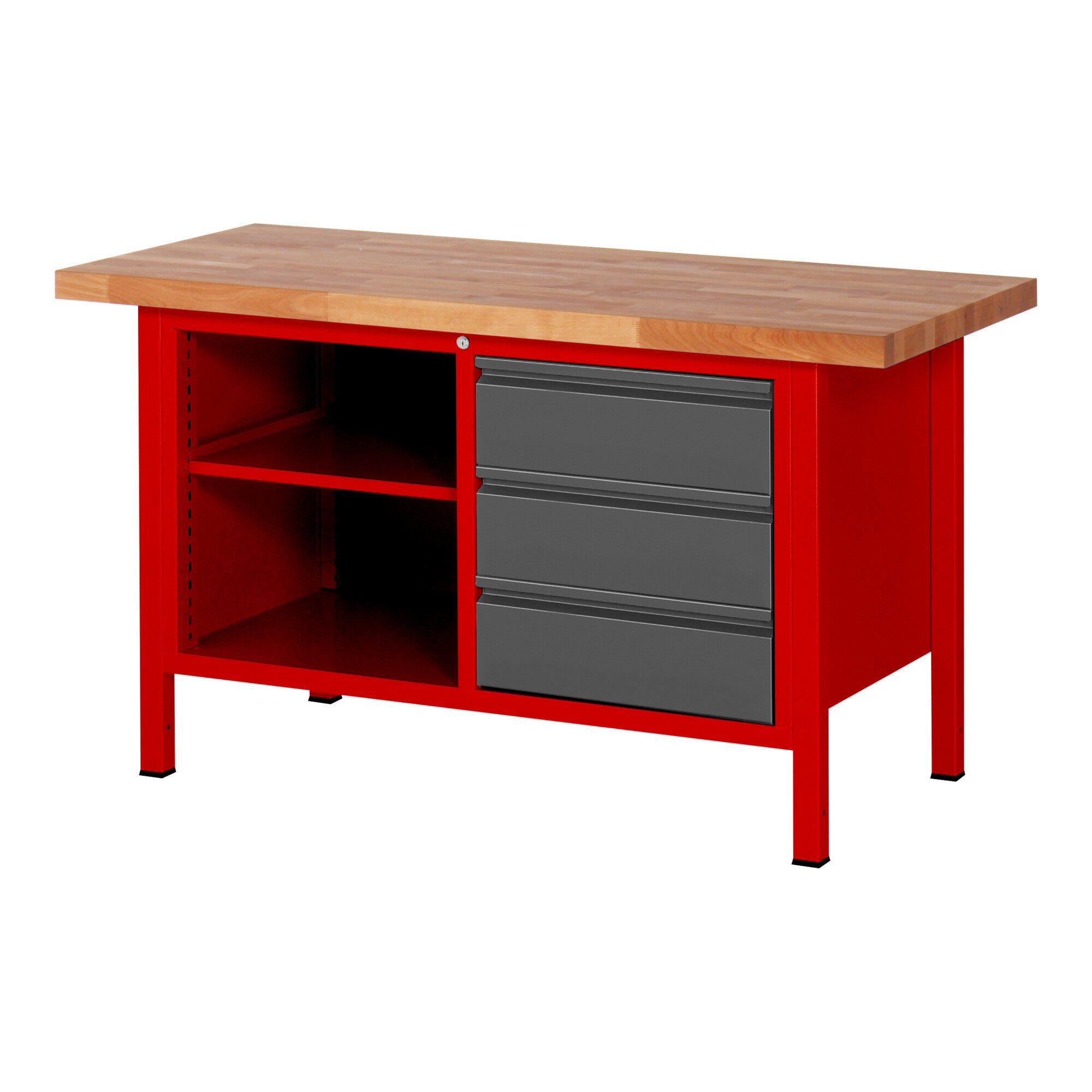 STIER Height-adjustable workbench Premium with 3 drawers and one open compartment