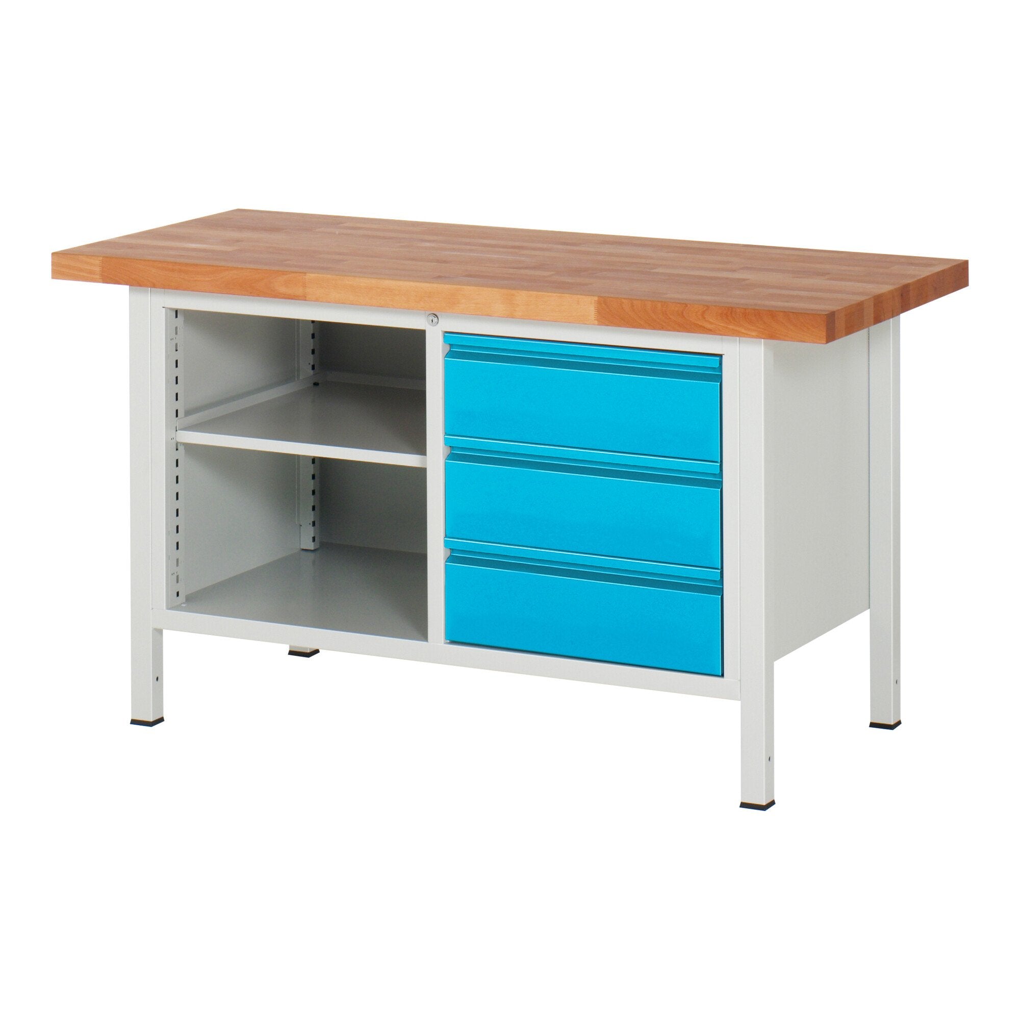 STIER Height-adjustable workbench Premium with 3 drawers and one open compartment