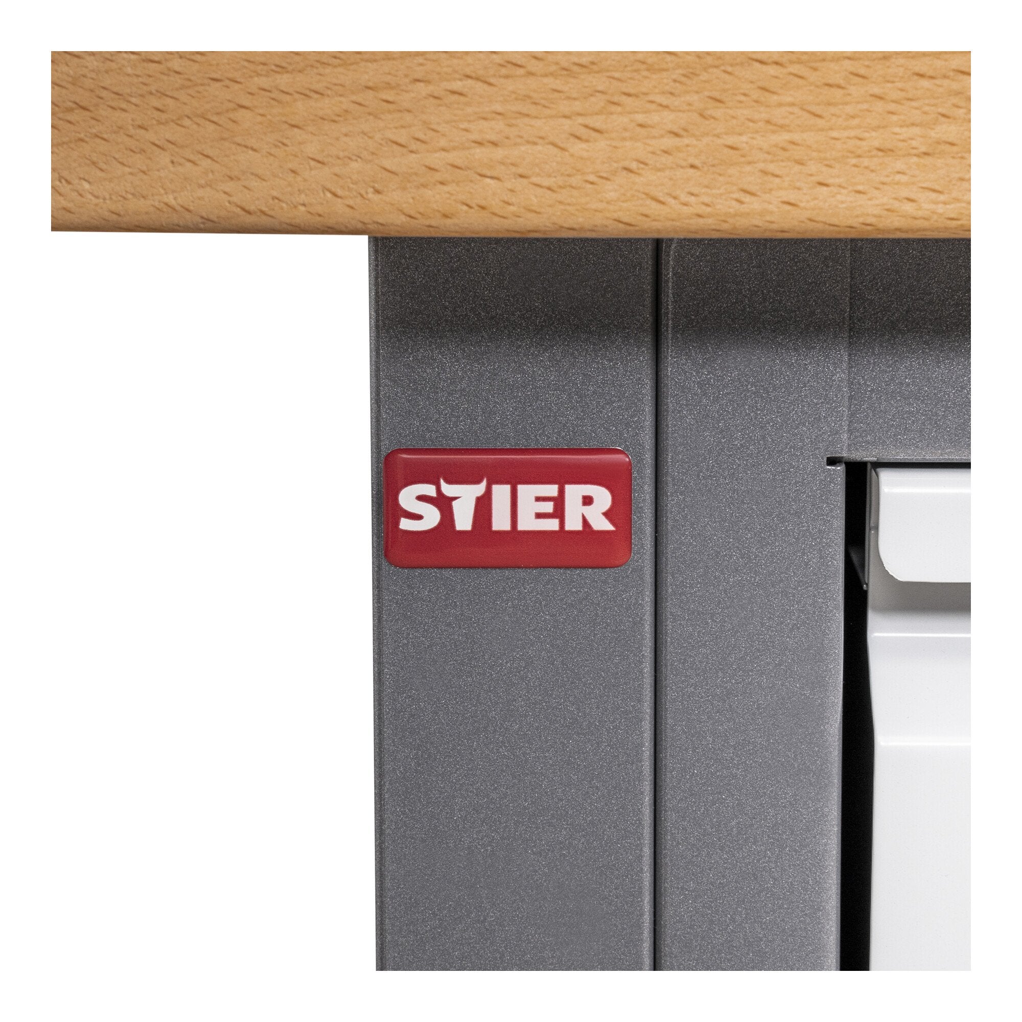 STIER Höhenverstellbare Werkbank Premium mit 2 Schubladen und 2 Flügeltüren BxTxH 1500x700x840-1040mm