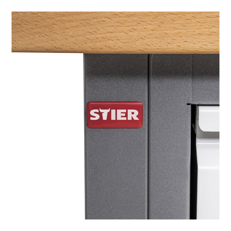 STIER Höhenverstellbare Werkbank Premium mit 2 Schubladen und 2 Flügeltüren BxTxH 1500x700x840-1040mm