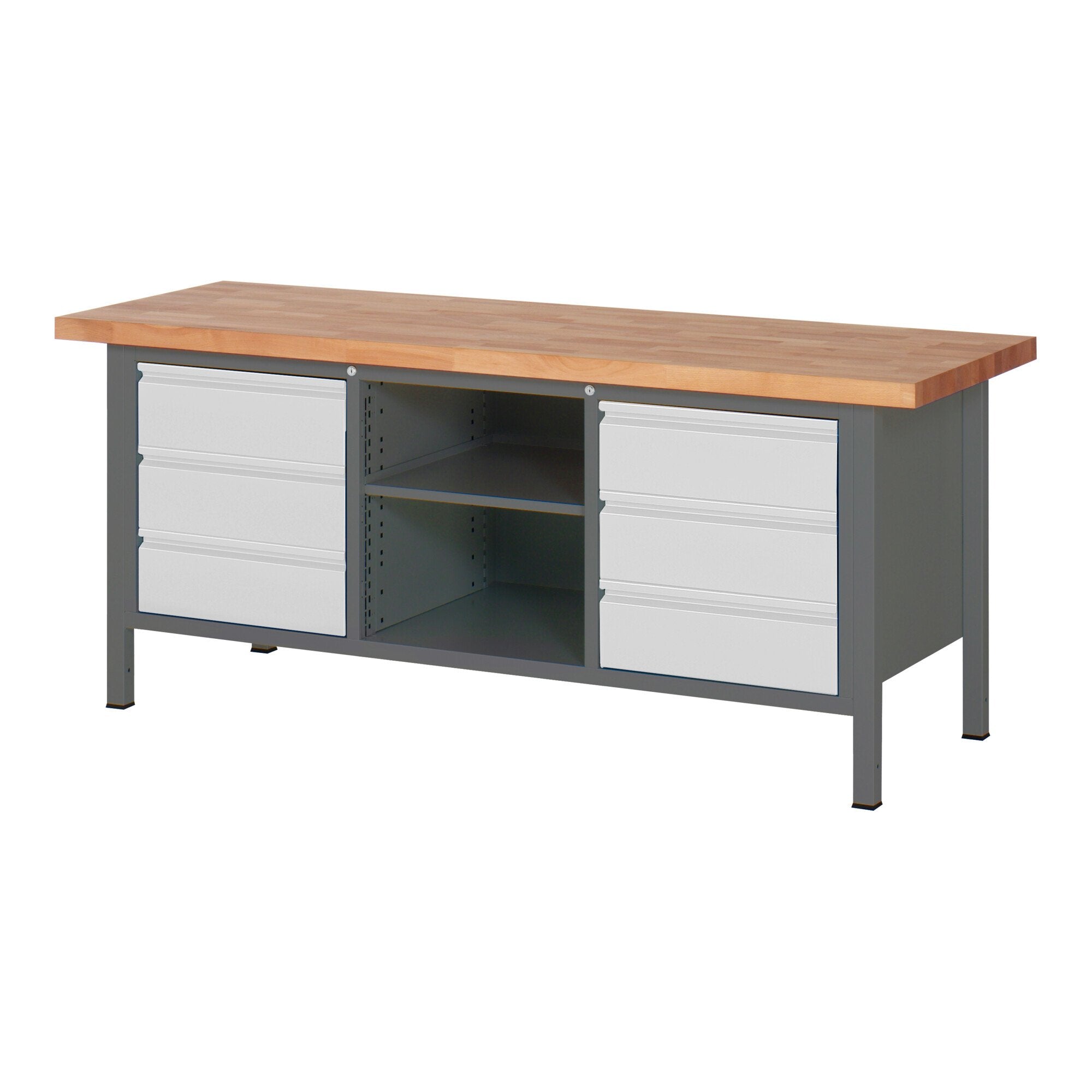 STIER Height-adjustable workbench Premium with 6 drawers and one open compartment