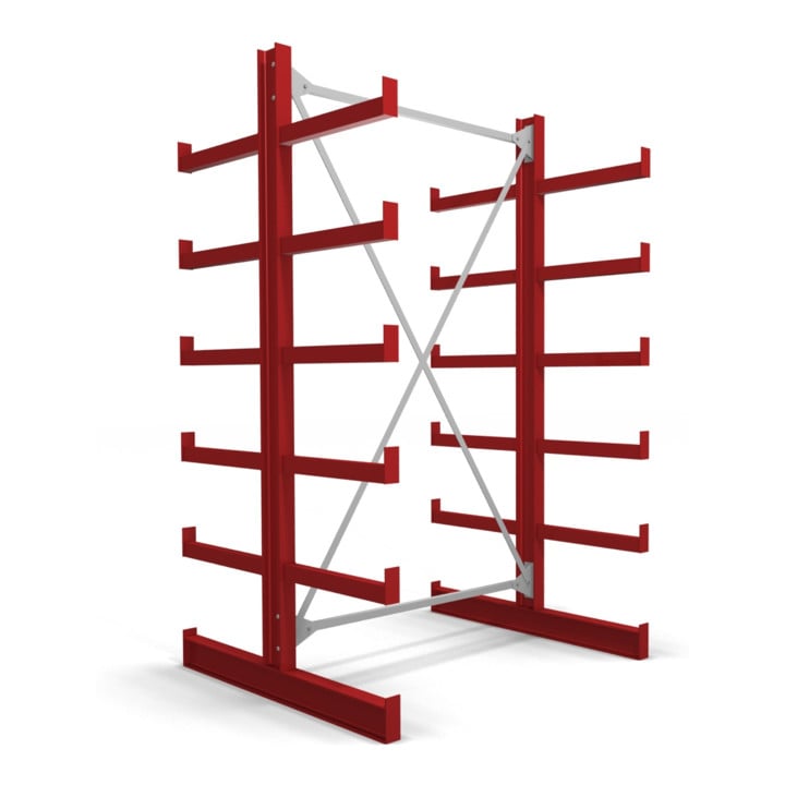 STIER Kragarmregal doppelseitig 1 Feld mit 5 Ebenen 1300x2000x500mm feuerrot