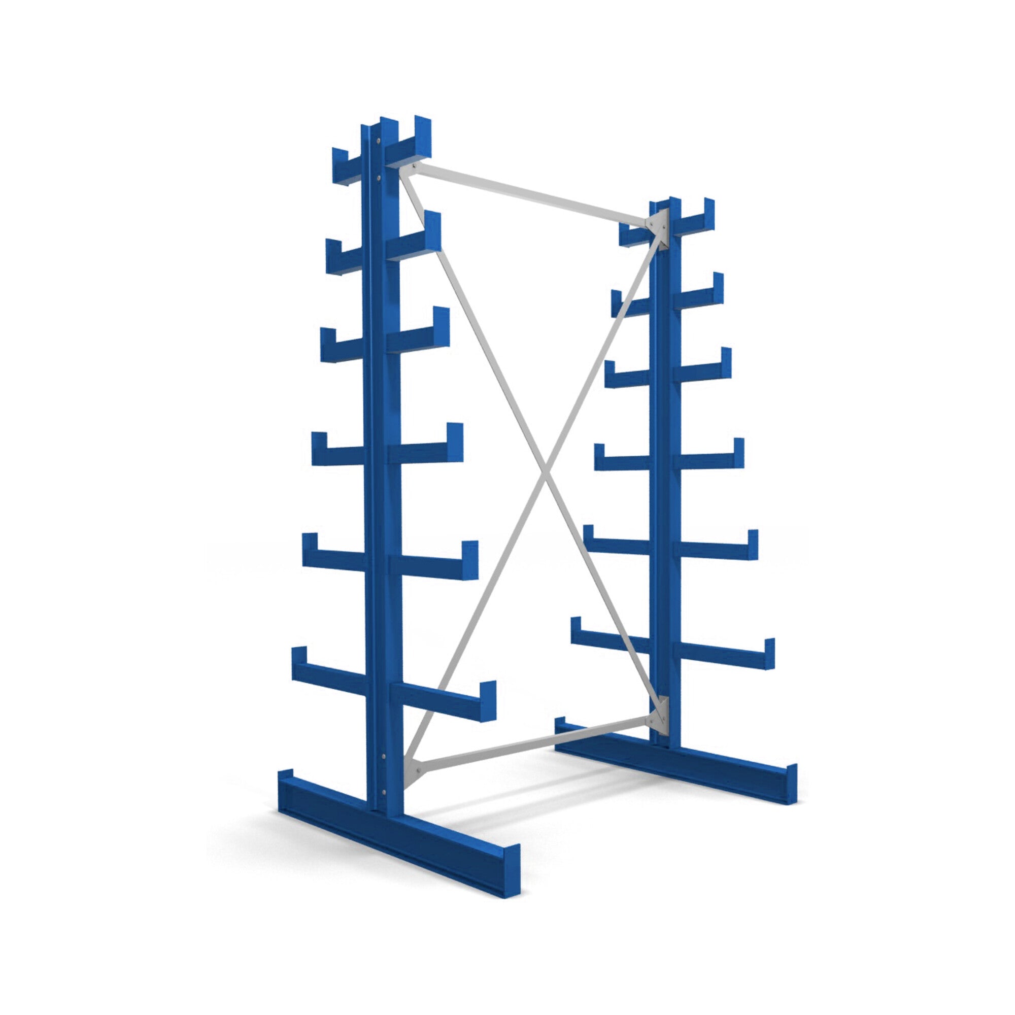 STIER cantilever rack double-sided 1 bay with 6 descending levels 1300x2000x500mm gentian blue