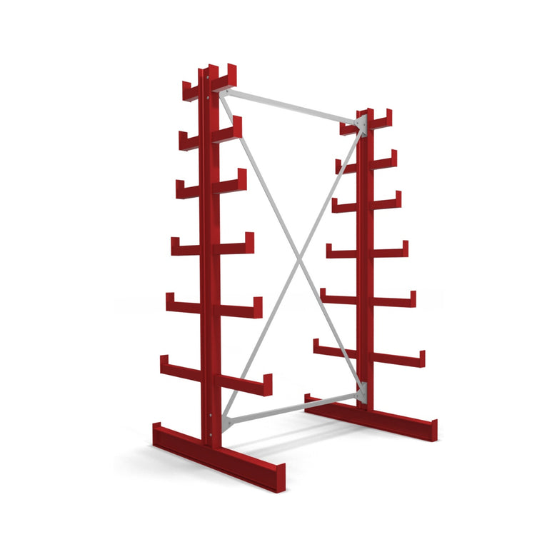 STIER cantilever rack double-sided 1 bay with 6 descending levels 1300x2000x500mm fire red