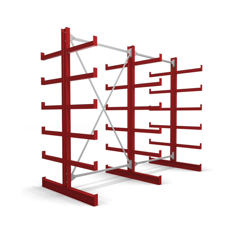 STIER cantilever rack double-sided 1 bay with 5 levels 1300x2000x500mm fire red