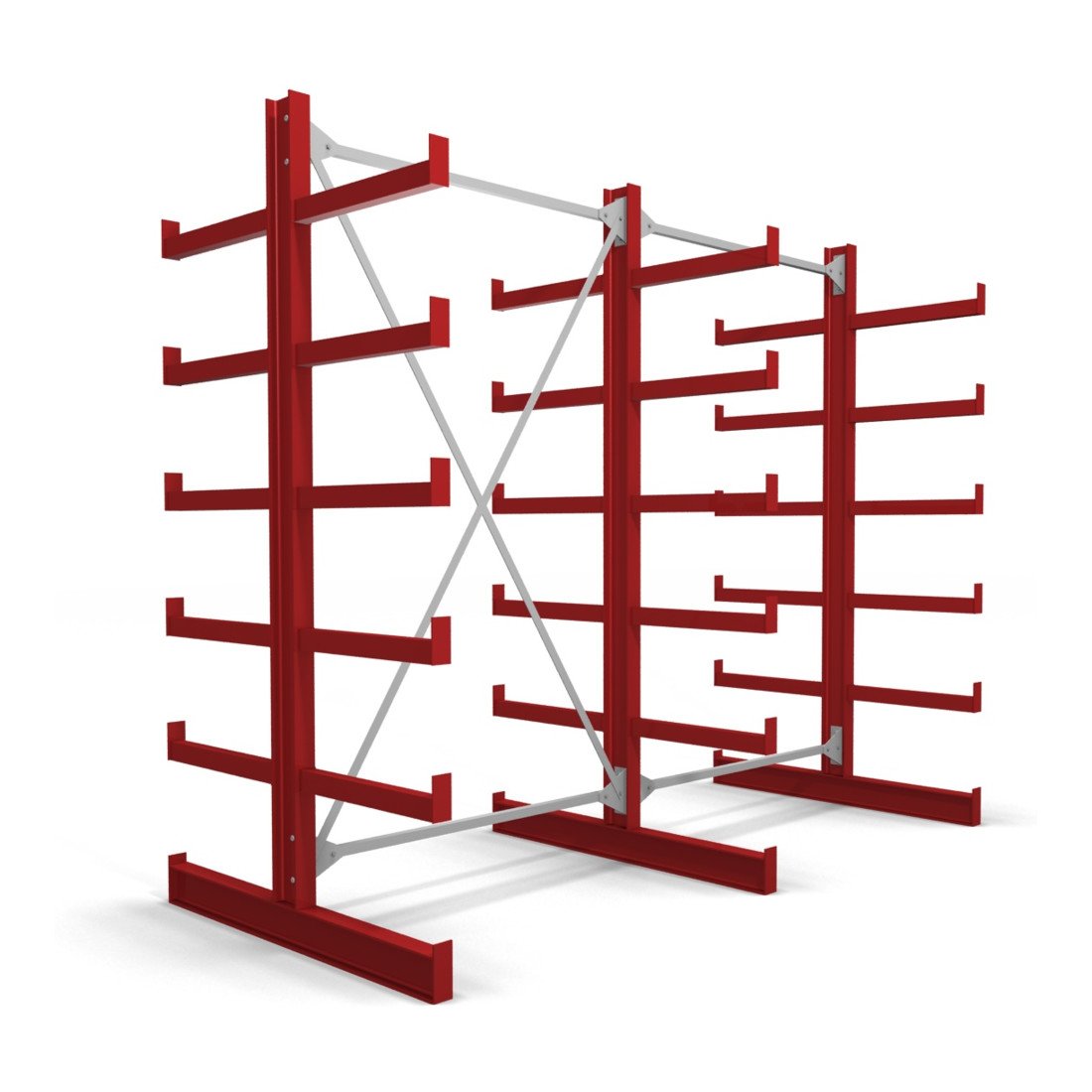 STIER Kragarmregal doppelseitig 1 Feld mit 5 Ebenen 1300x2000x500mm feuerrot