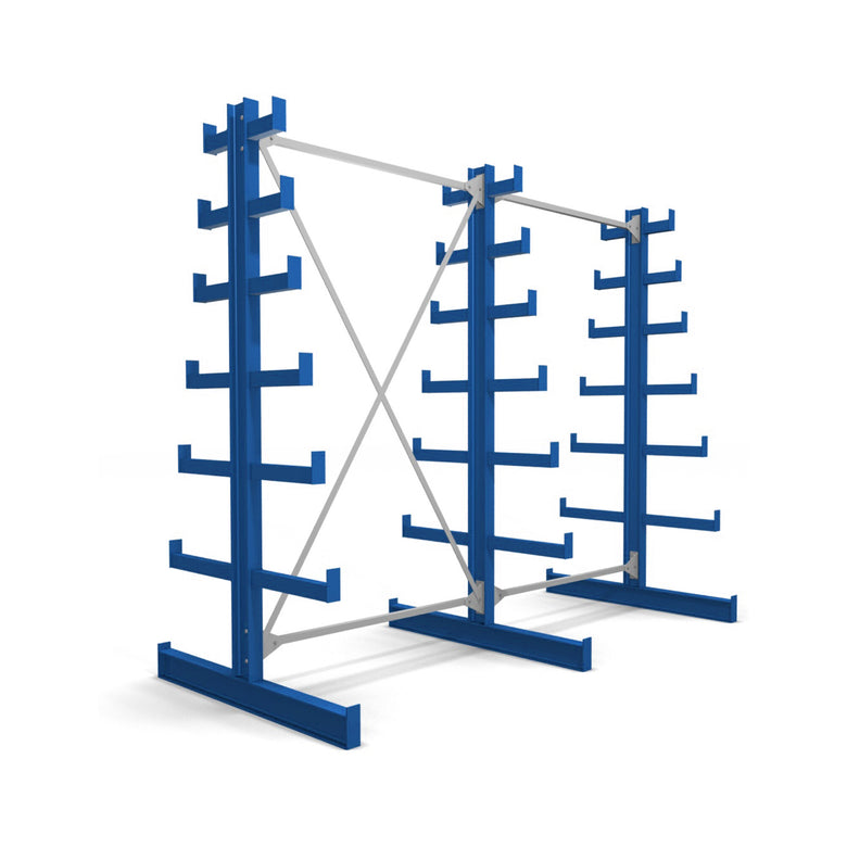 STIER cantilever rack double-sided 1 bay with 6 descending levels 1300x2000x500mm gentian blue