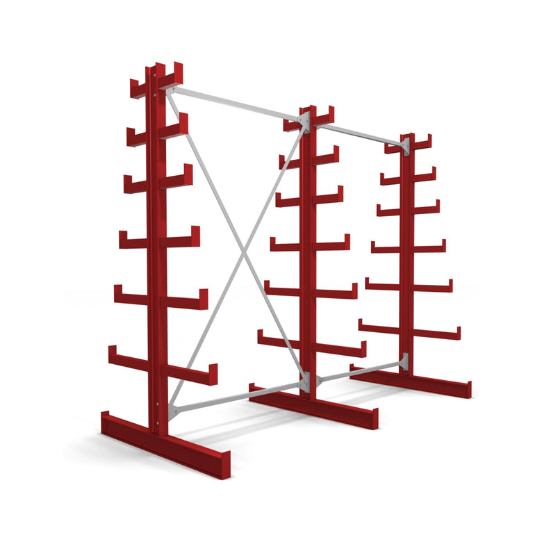 STIER cantilever rack double-sided 1 bay with 6 descending levels 1300x2000x500mm fire red