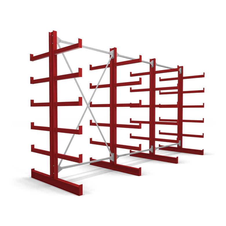 STIER cantilever rack double-sided 1 bay with 5 levels 1300x2000x500mm fire red