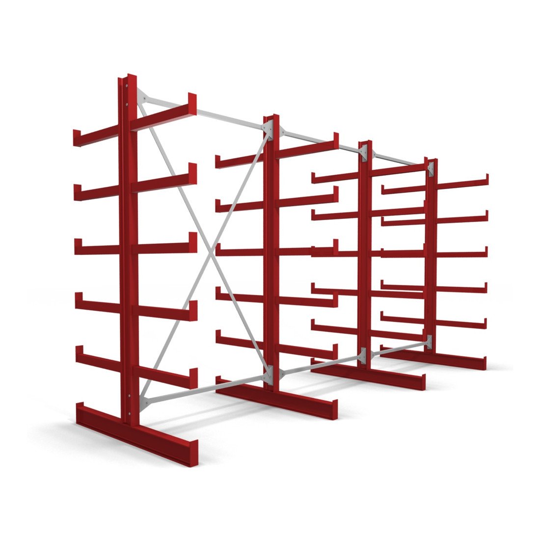 STIER Kragarmregal doppelseitig 1 Feld mit 5 Ebenen 1300x2000x500mm feuerrot