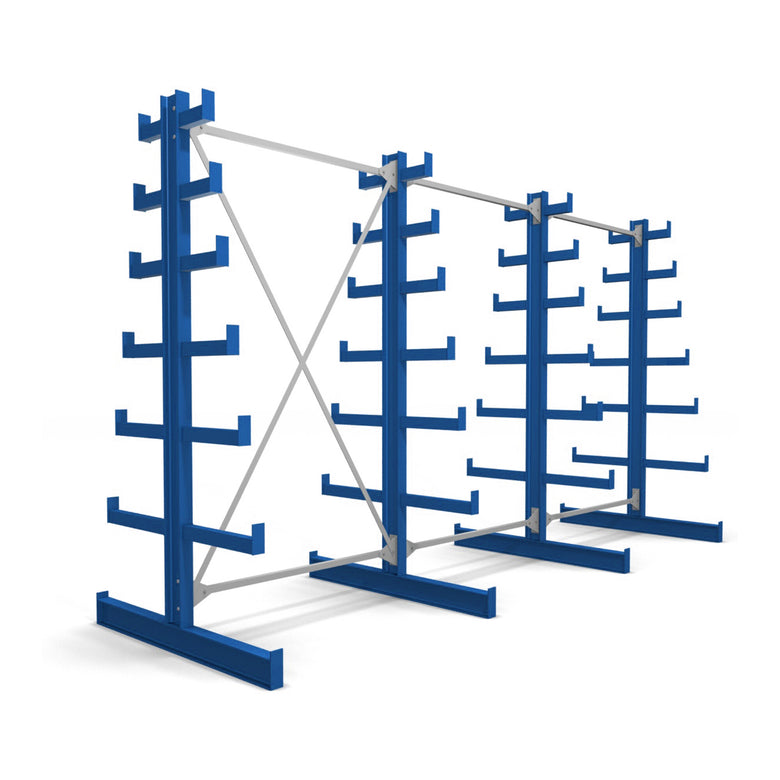 STIER cantilever rack double-sided 1 bay with 6 descending levels 1300x2000x500mm gentian blue