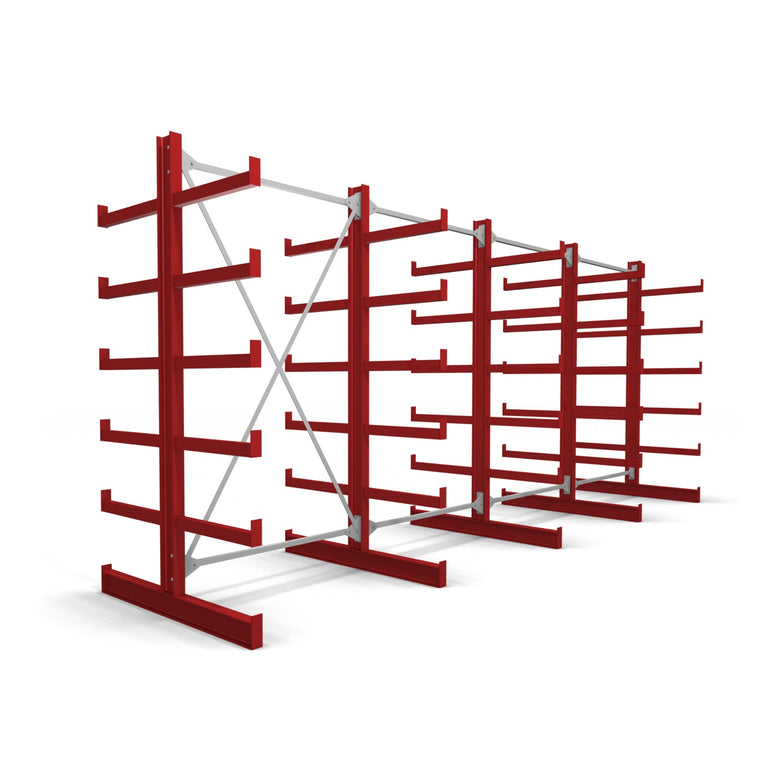 STIER cantilever rack double-sided 1 bay with 5 levels 1300x2000x500mm fire red