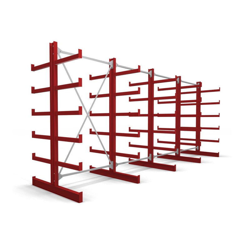 STIER Kragarmregal doppelseitig 1 Feld mit 5 Ebenen 1300x2000x500mm feuerrot
