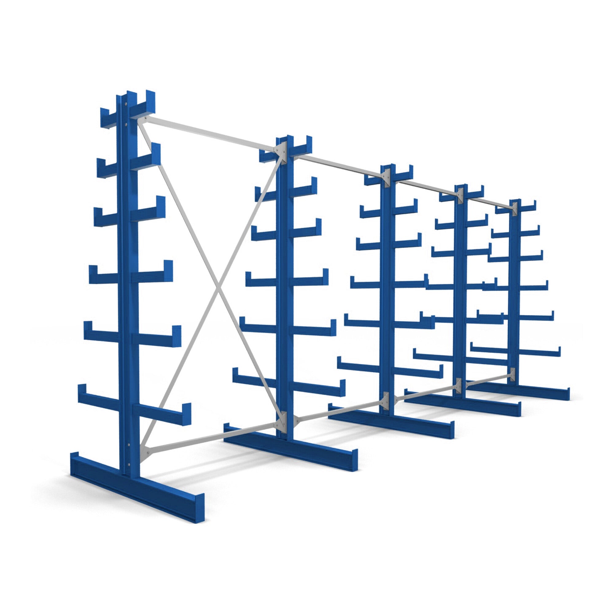 STIER cantilever rack double-sided 1 bay with 6 descending levels 1300x2000x500mm gentian blue