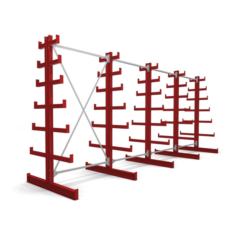STIER Kragarmregal doppelseitig 1 Feld mit 6 absteigenden Ebenen 1300x2000x500mm feuerrot