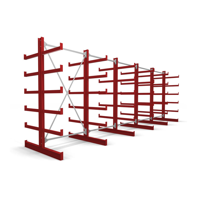 STIER cantilever rack double-sided 1 bay with 5 levels 1300x2000x500mm fire red