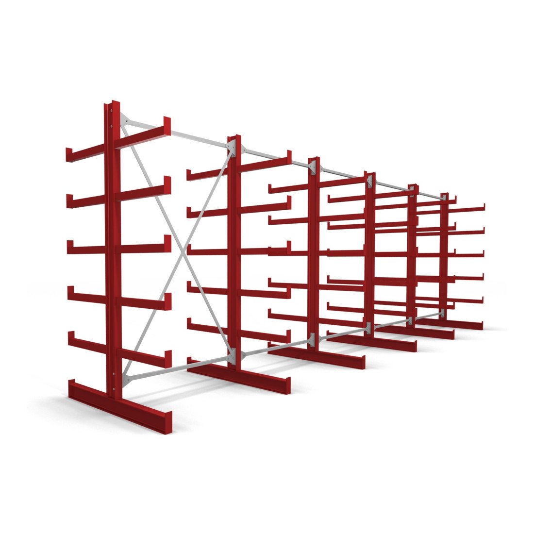 STIER Kragarmregal doppelseitig 1 Feld mit 5 Ebenen 1300x2000x500mm feuerrot