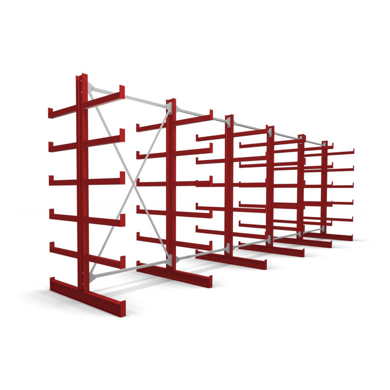 STIER Kragarmregal doppelseitig 1 Feld mit 5 Ebenen 1300x2000x500mm feuerrot
