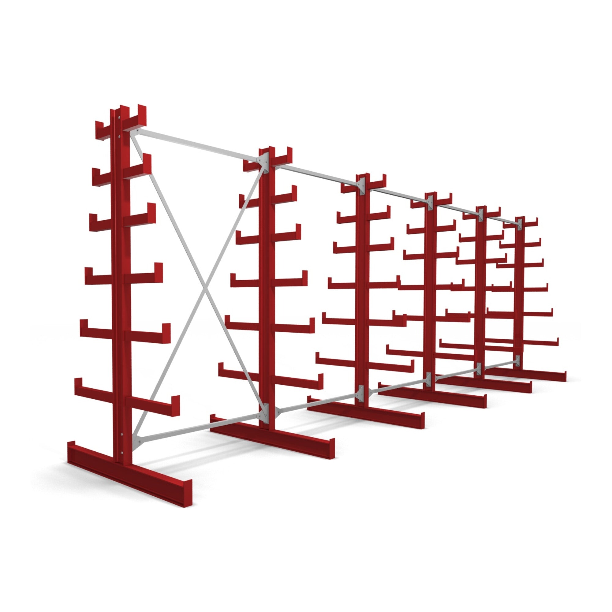 STIER cantilever rack double-sided 1 bay with 6 descending levels 1300x2000x500mm fire red