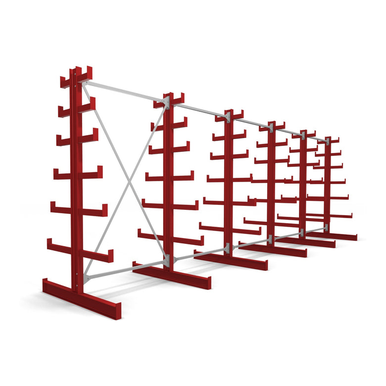 STIER cantilever rack double-sided 1 bay with 6 descending levels 1300x2000x500mm fire red