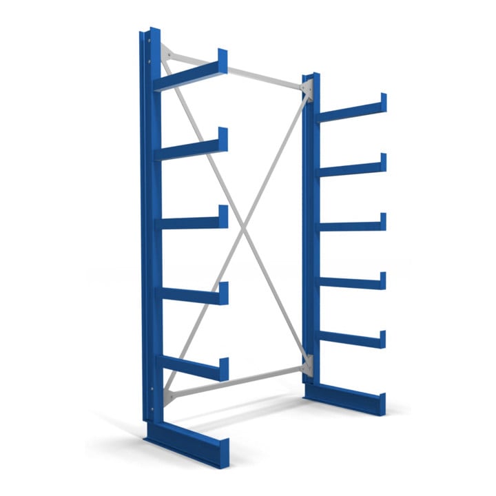 STIER cantilever racking, single-sided, 1 bay with 5 levels, 1300x2000x500mm, gentian blue