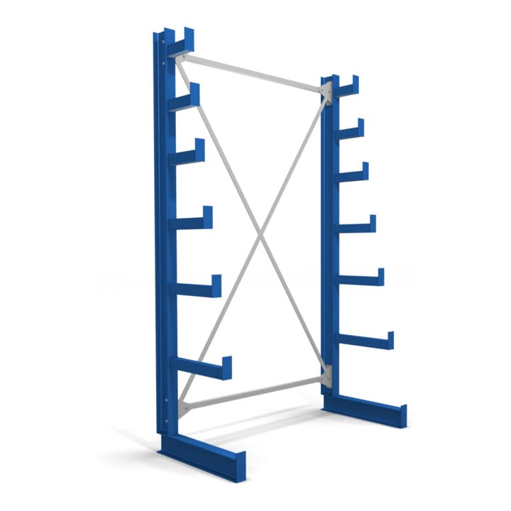 STIER cantilever racking, single-sided, 1 bay with 6 descending levels, 1300x2000x500mm, gentian blue