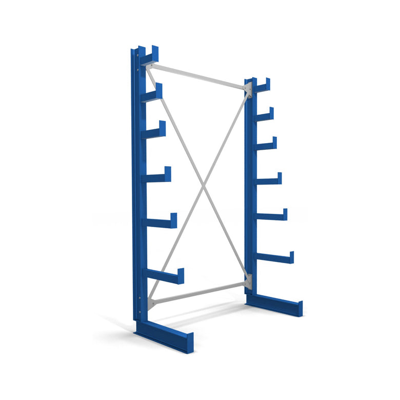 STIER cantilever racking, single-sided, 1 bay with 6 descending levels, 1300x2000x500mm, gentian blue