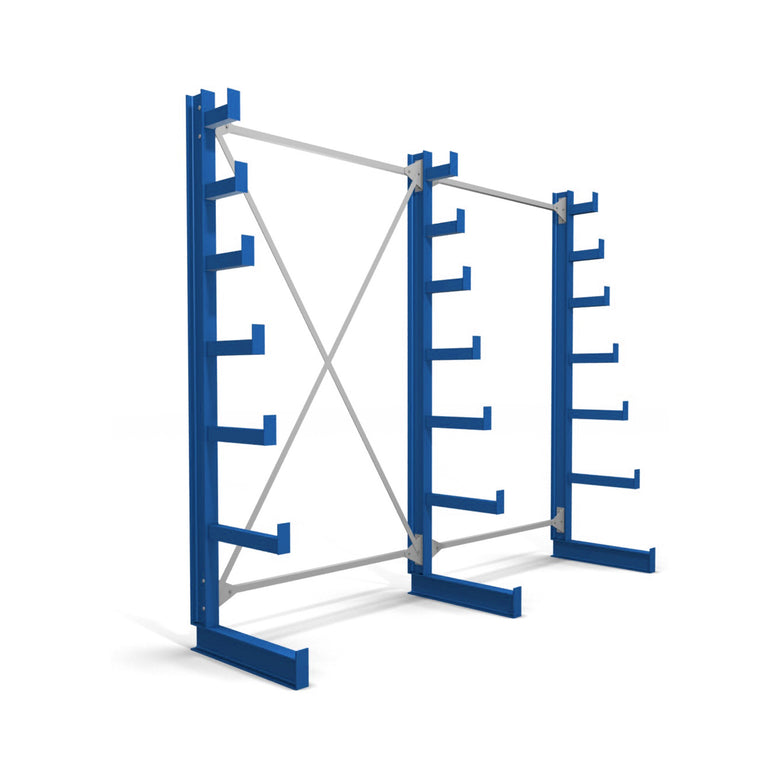 STIER cantilever racking, single-sided, 1 bay with 6 descending levels, 1300x2000x500mm, gentian blue