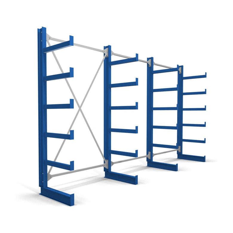 STIER cantilever racking, single-sided, 1 bay with 5 levels, 1300x2000x500mm, gentian blue