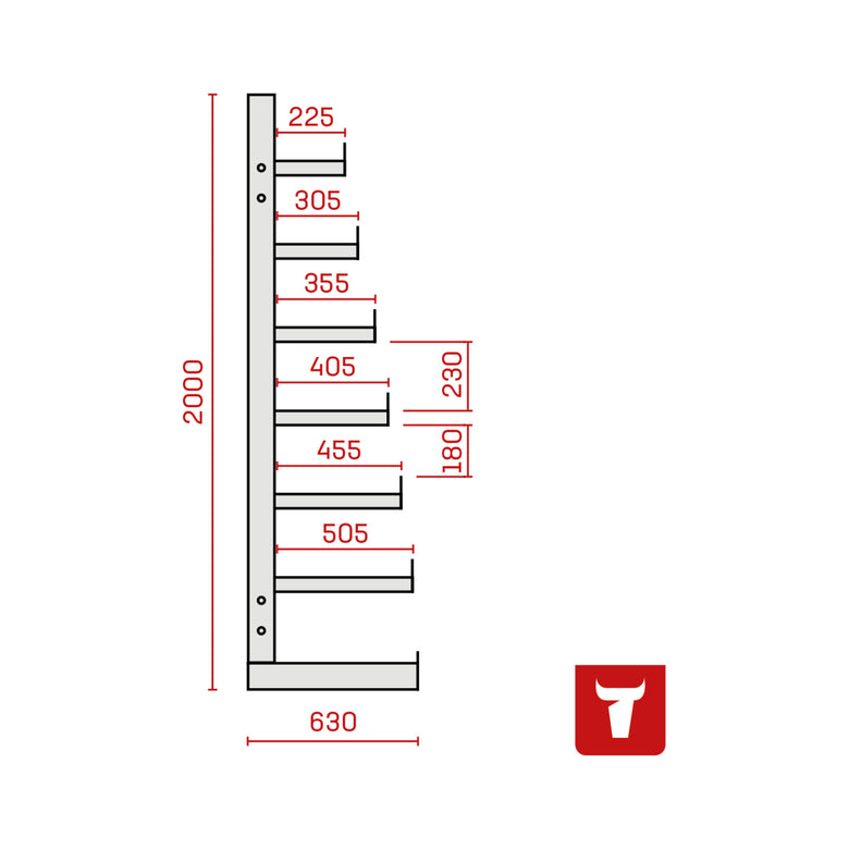 STIER cantilever rack one-sided 6 levels storage rack with various field numbers
