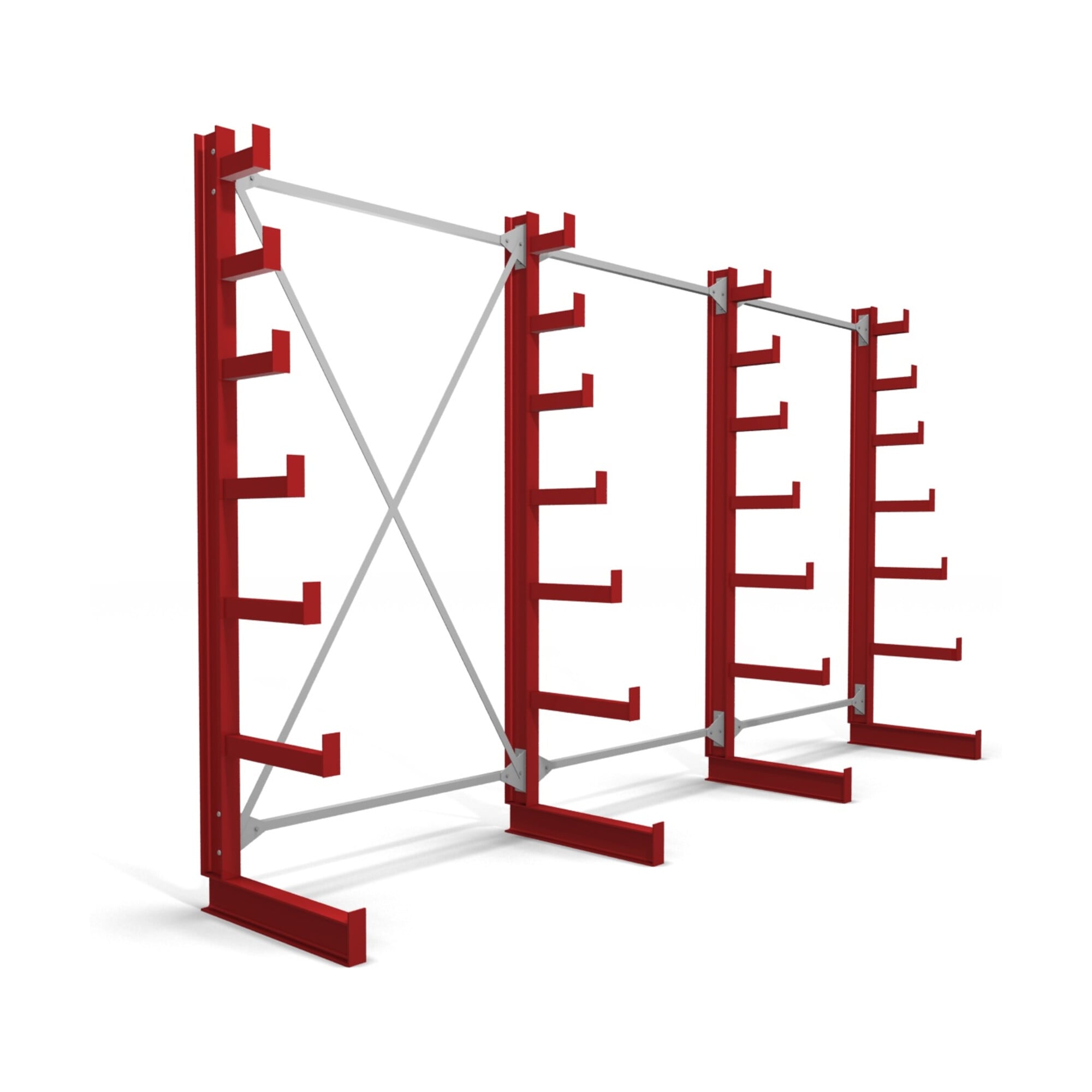 STIER cantilever racking one-sided 1 bay with 6 descending levels 1300x2000x500mm fire red