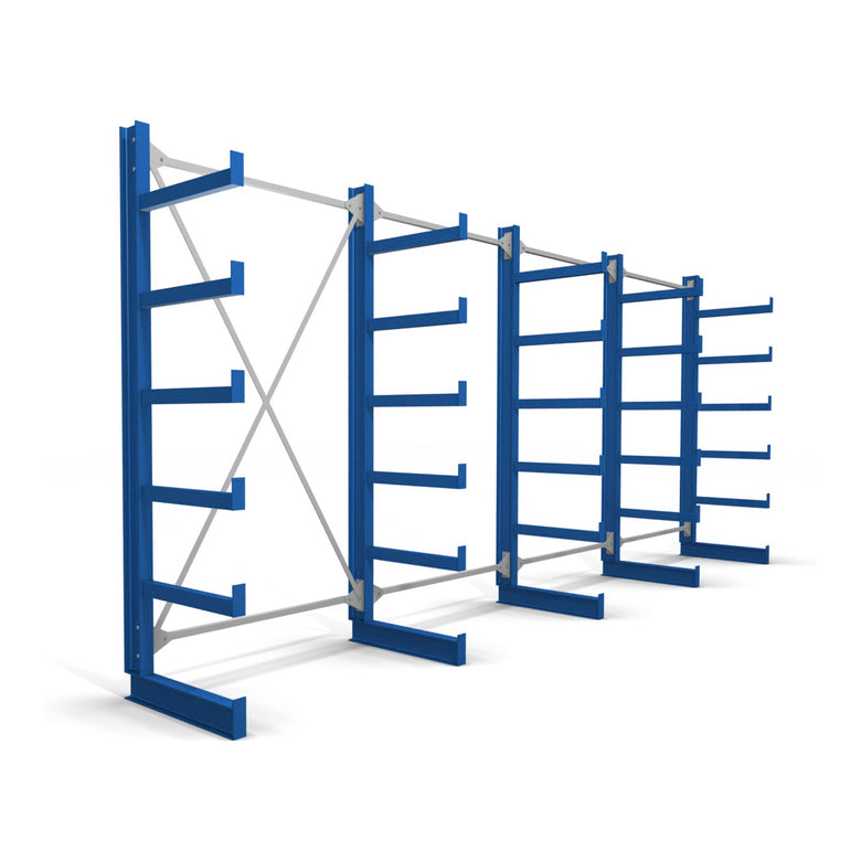 STIER cantilever racking, single-sided, 1 bay with 5 levels, 1300x2000x500mm, gentian blue