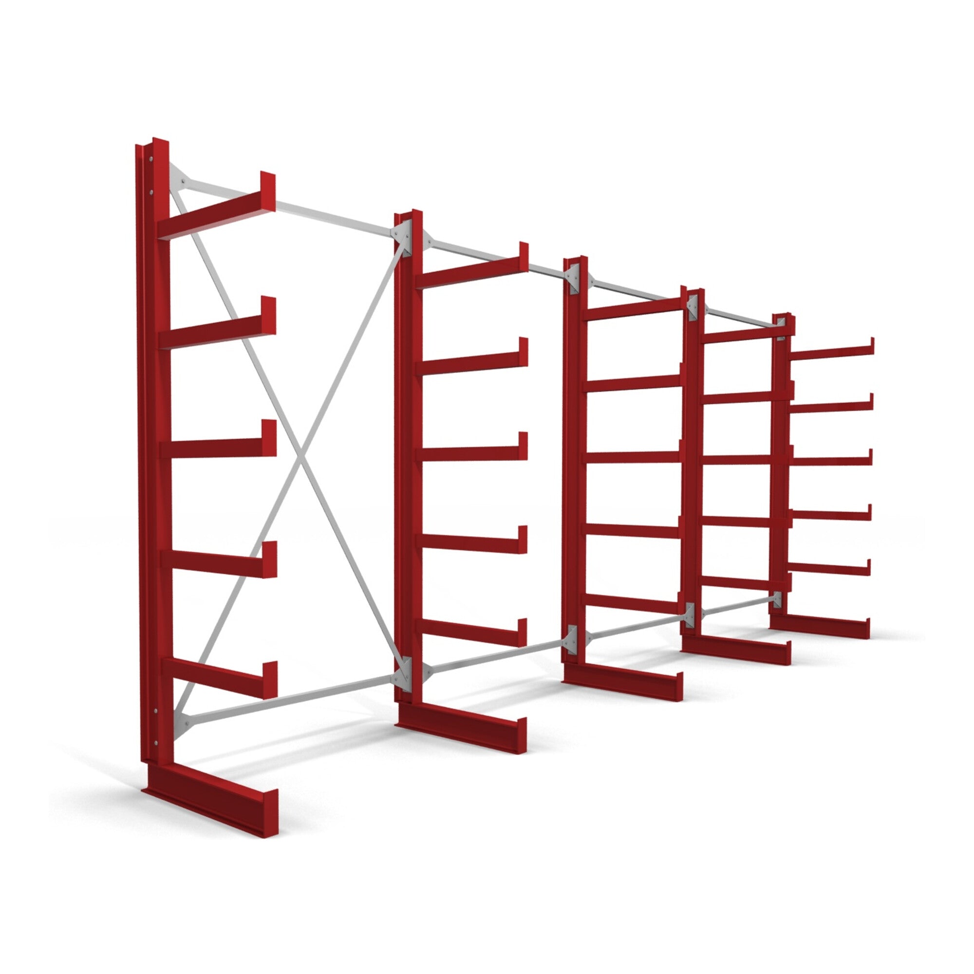 STIER cantilever rack one-sided 1 bay with 5 levels 1300x2000x500mm fire red