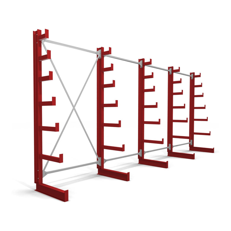 STIER cantilever racking one-sided 1 bay with 6 descending levels 1300x2000x500mm fire red