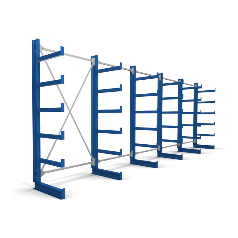 STIER cantilever racking, single-sided, 1 bay with 5 levels, 1300x2000x500mm, gentian blue