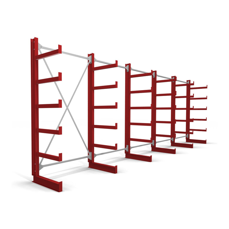 STIER cantilever rack one-sided 1 bay with 5 levels 1300x2000x500mm fire red