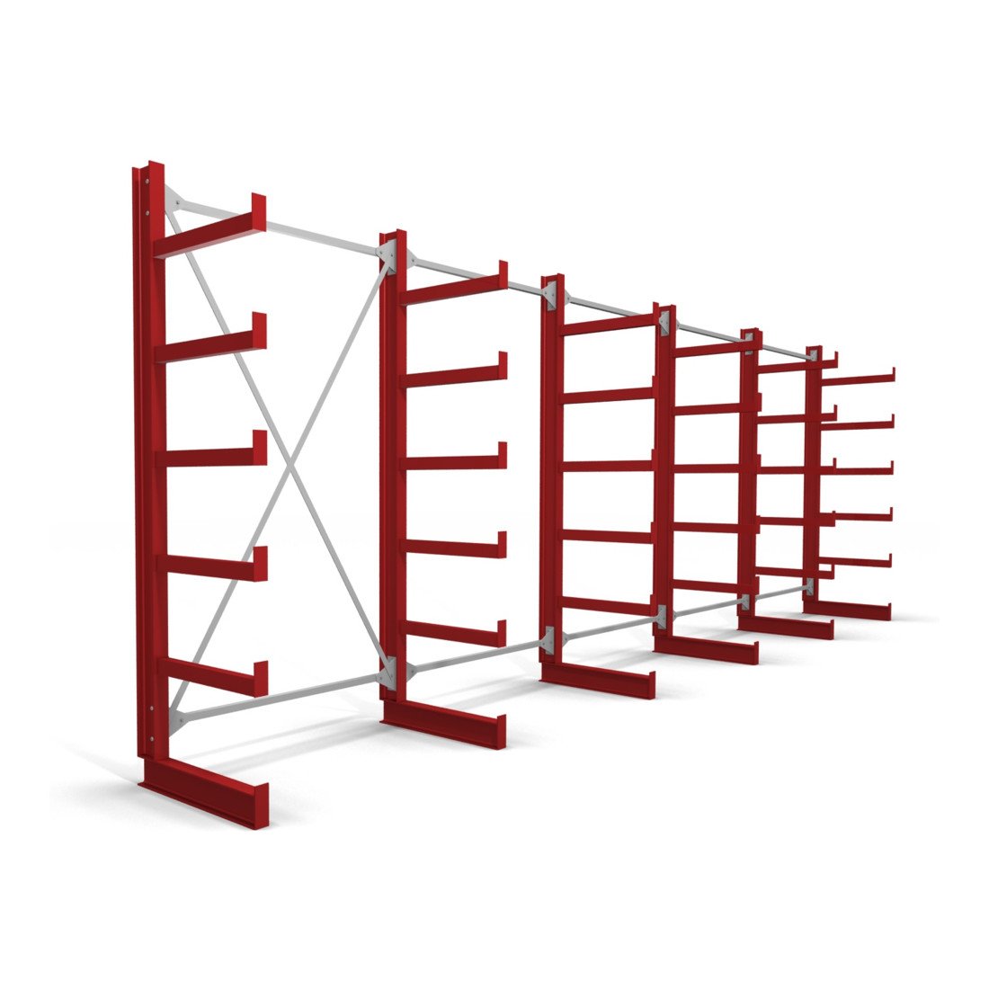 STIER Kragarmregal einseitig 1 Feld mit 5 Ebenen 1300x2000x500mm feuerrot