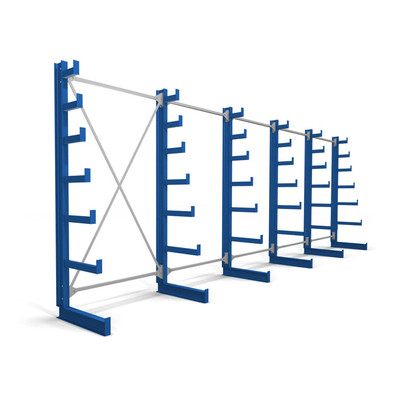STIER cantilever racking, single-sided, 1 bay with 6 descending levels, 1300x2000x500mm, gentian blue