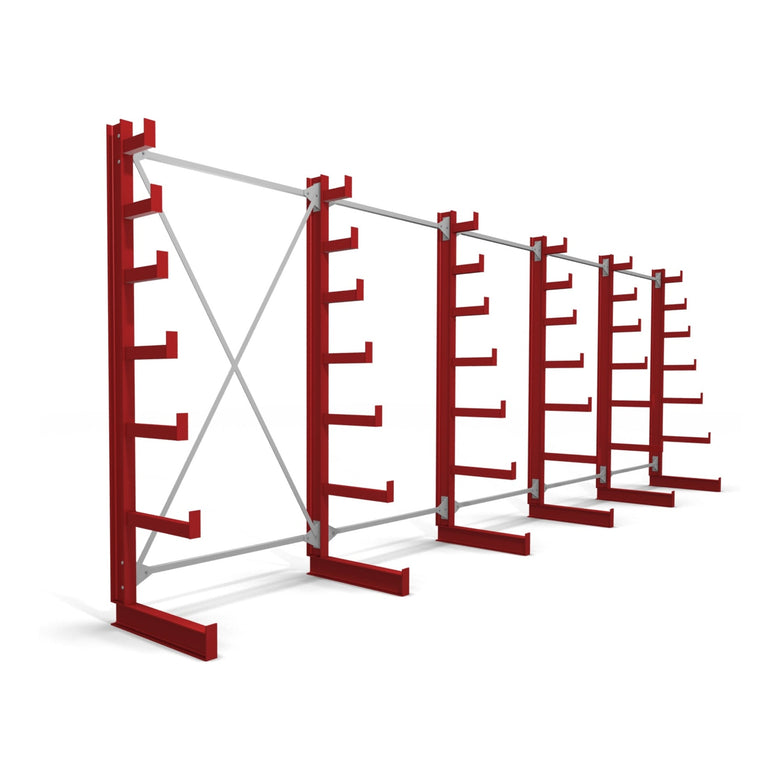 STIER cantilever racking one-sided 1 bay with 6 descending levels 1300x2000x500mm fire red