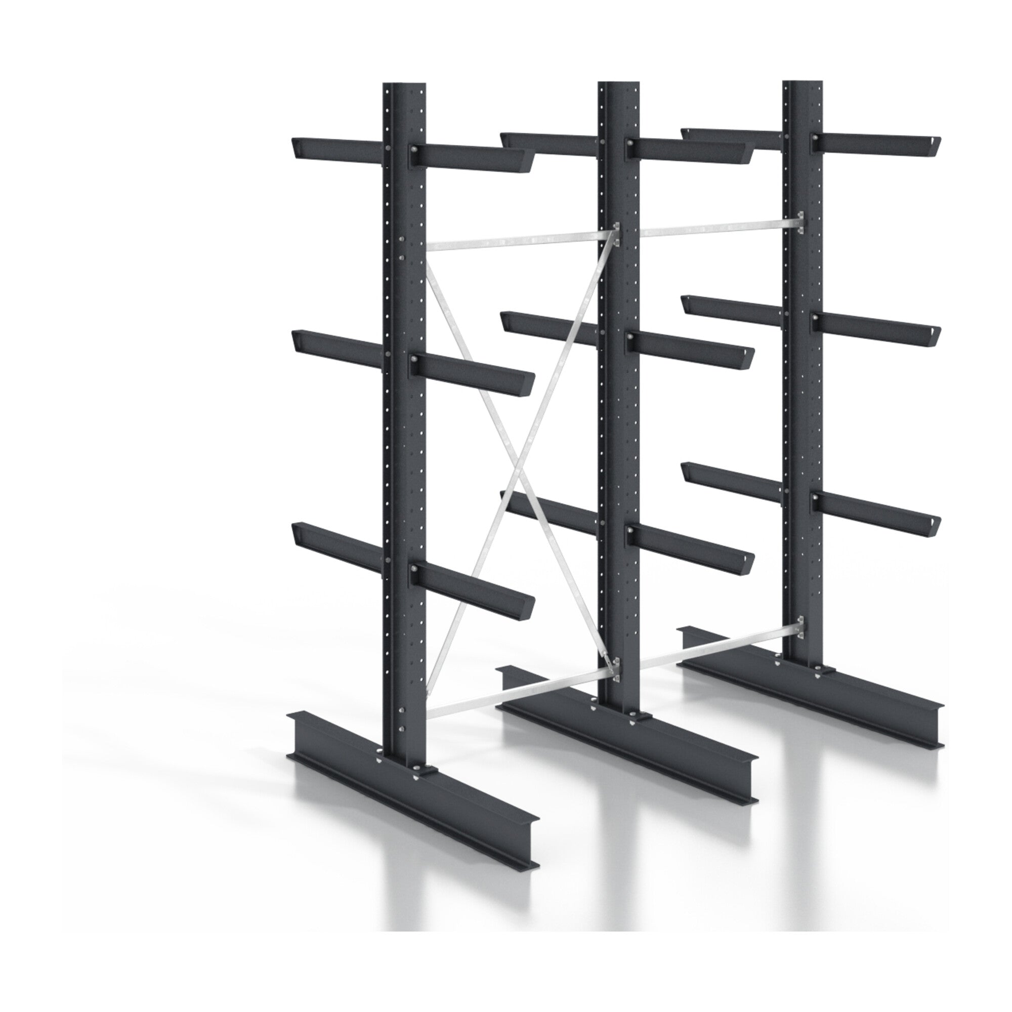 STIER cantilever rack, screwable, double-sided, 2 bays with 3 levels, 2560x2530x400mm
