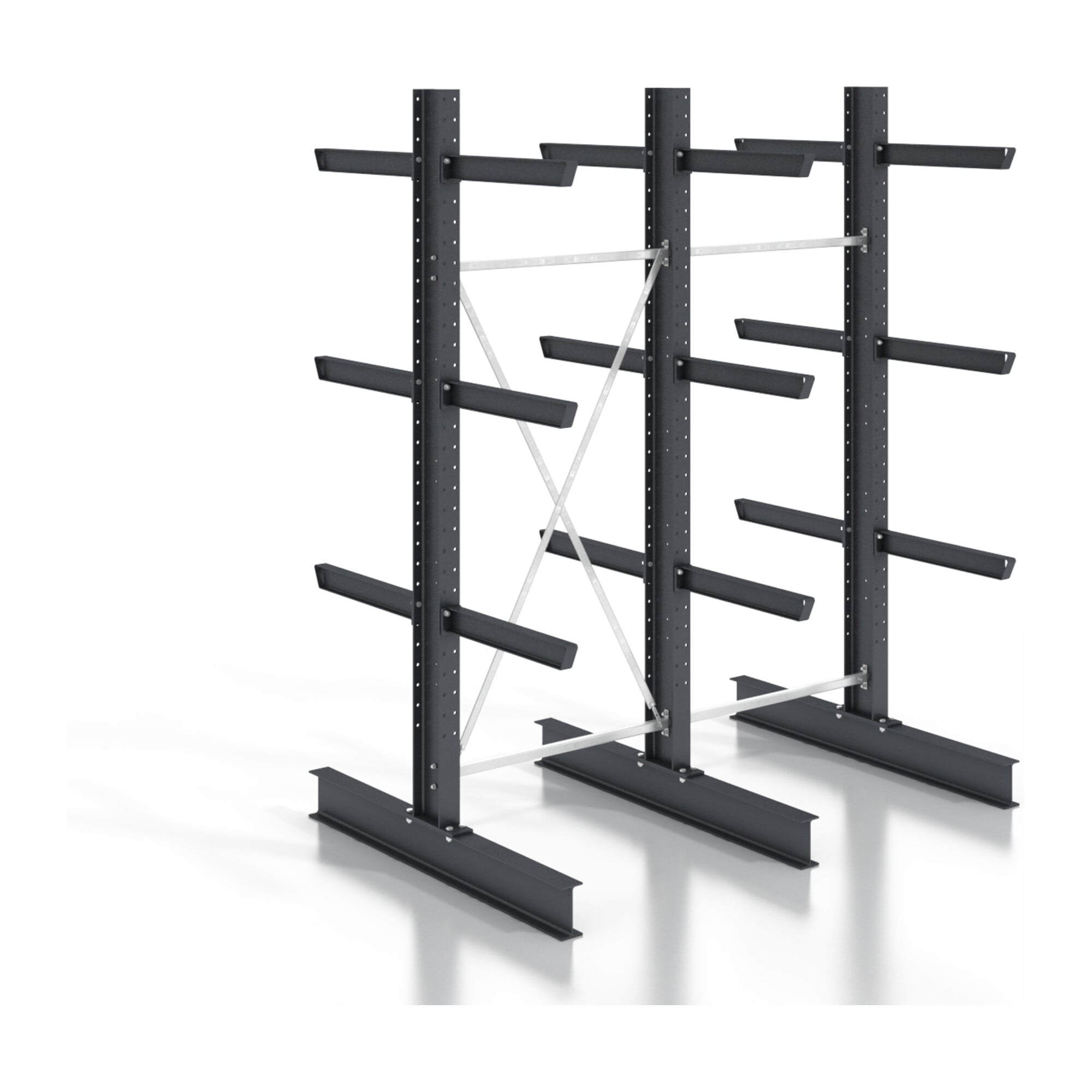 STIER cantilever rack, screwable, double-sided, 2 bays with 3 levels, 2560x2550x800mm