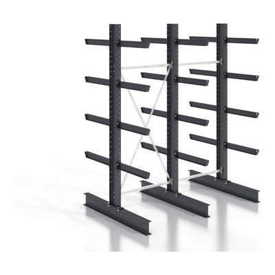 STIER cantilever rack, screwable, double-sided, 2 bays with 4 levels, 2560x3130x400mm