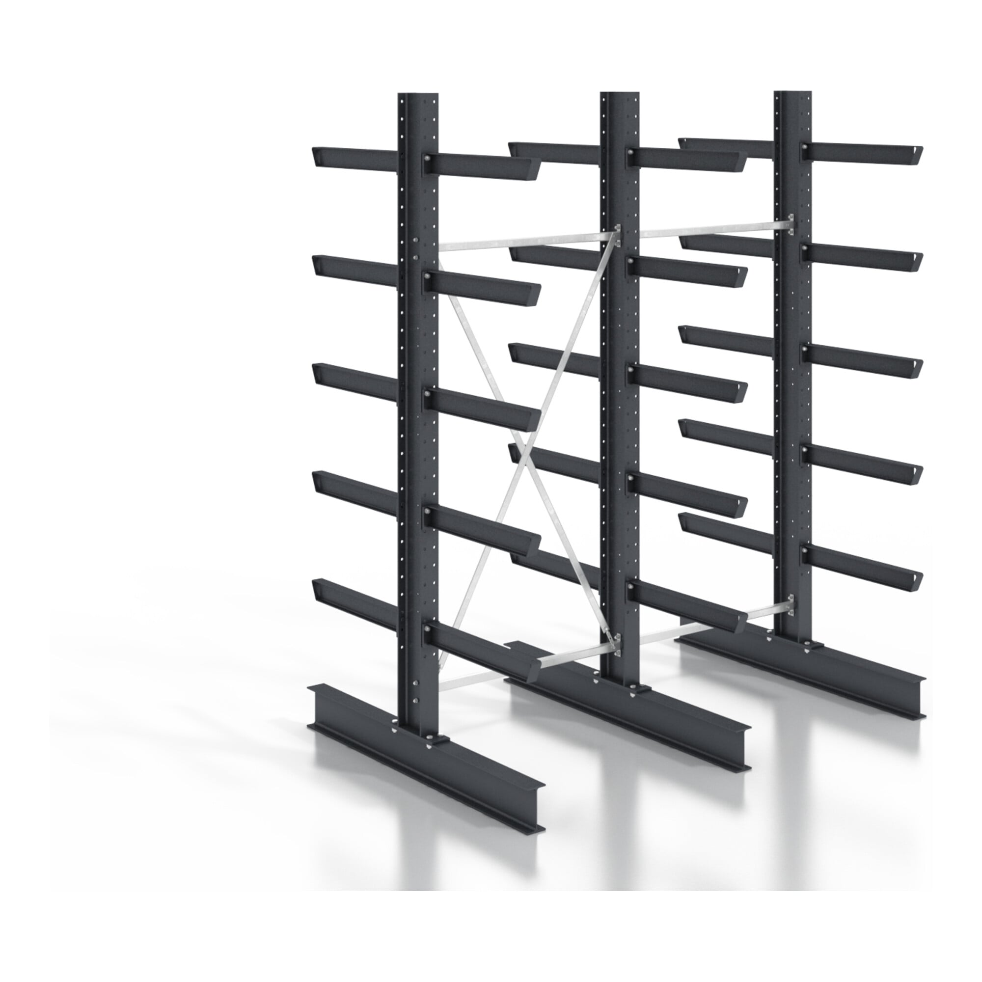 STIER cantilever rack, screwable, double-sided, 2 bays with 5 levels, 2560x2530x400mm