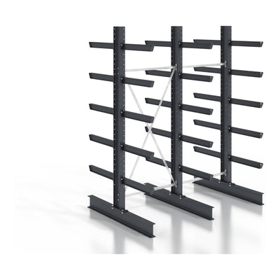 STIER cantilever rack, screwable, double-sided, 2 bays with 5 levels, 2560x3530x400mm