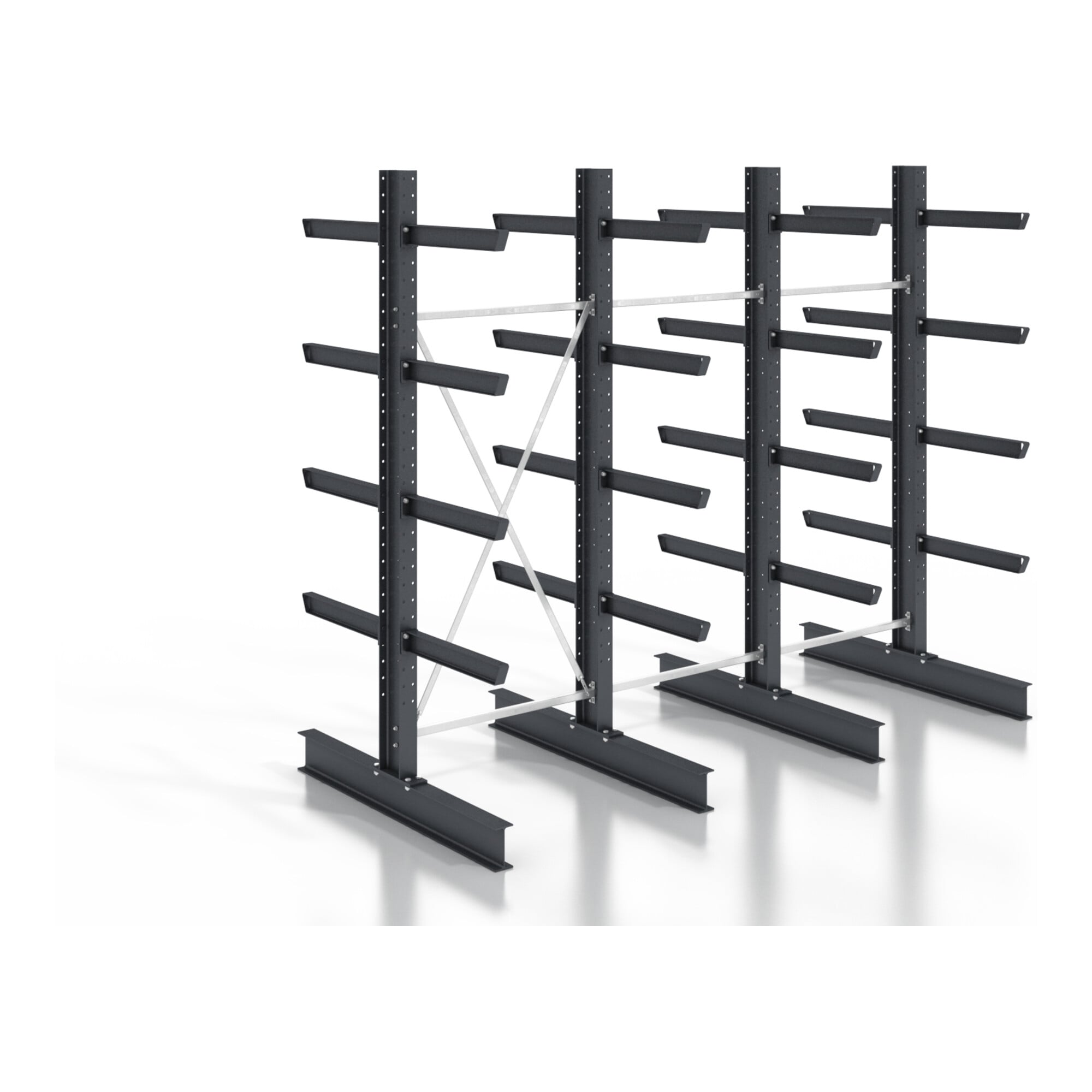 STIER cantilever rack, screwable, double-sided, 3 bays with 4 levels, 3840x2550x800mm