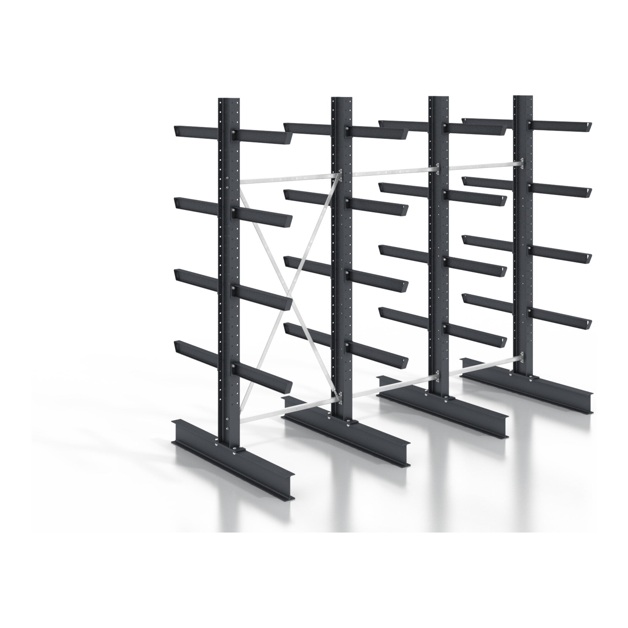 STIER cantilever rack, screwable, double-sided, 3 bays with 4 levels, 3840x3530x400mm