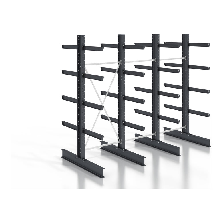 STIER cantilever rack, screwable, double-sided, 3 bays with 4 levels, 3840x3550x800mm